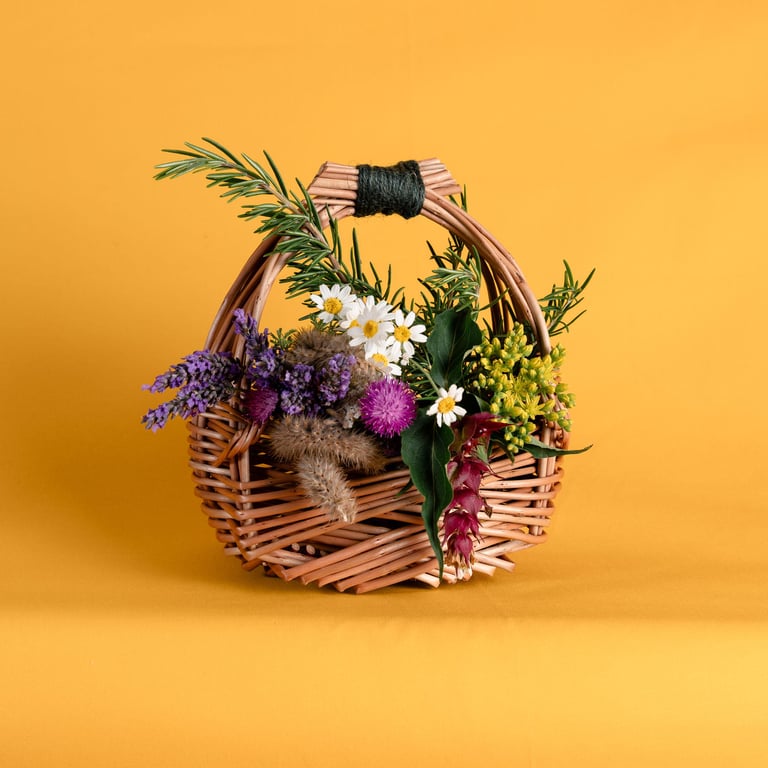 Handwoven Willow Flower Basket, Small Traditional Garden Gathering Basket
