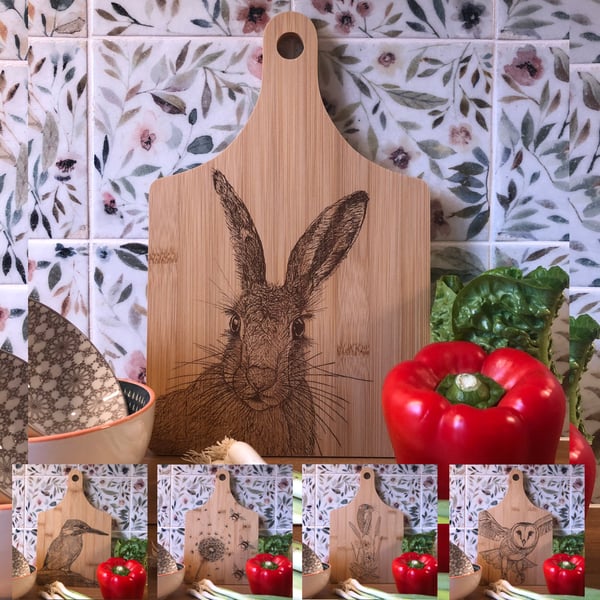 Bamboo chopping board laser engraved with original wildlife artwork