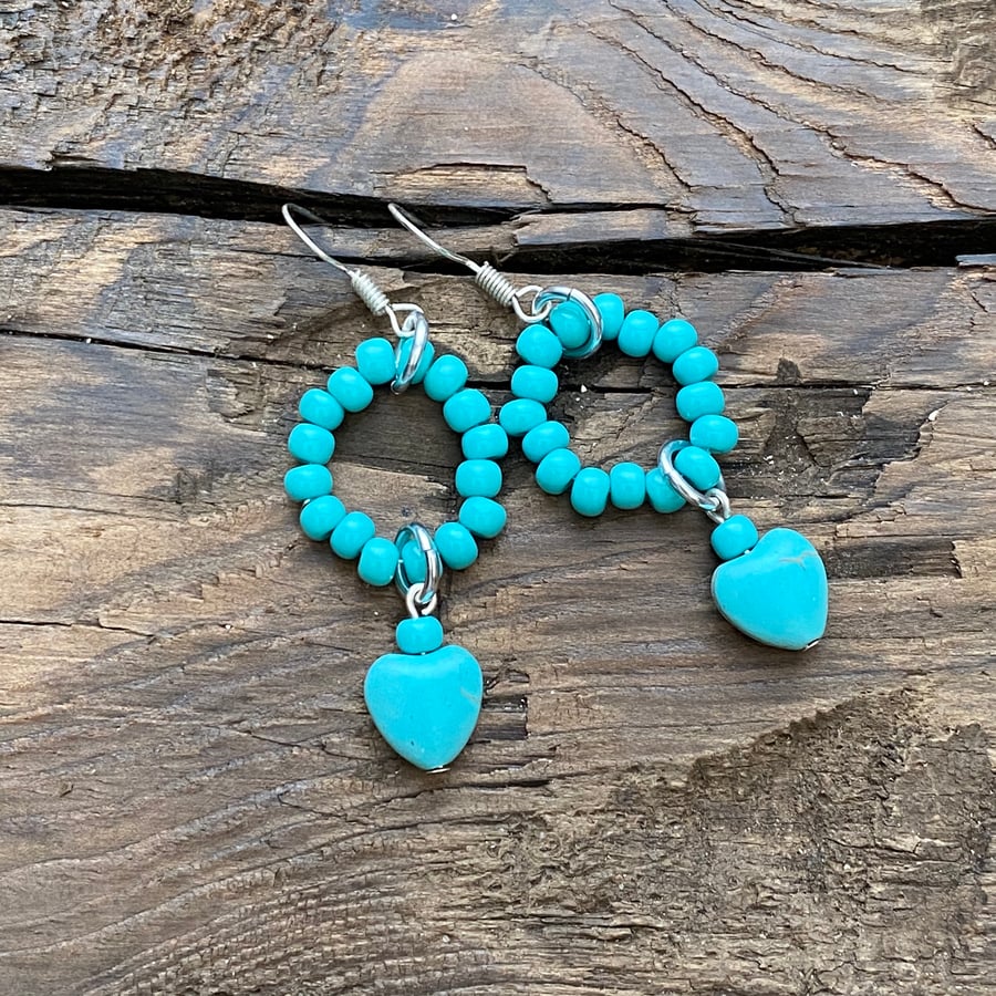 Turquoise heart drop earrings