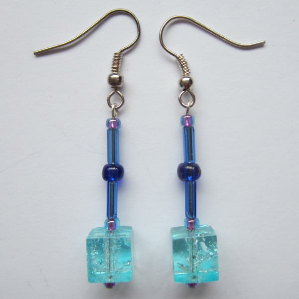 Blue Cube Bead Earrings