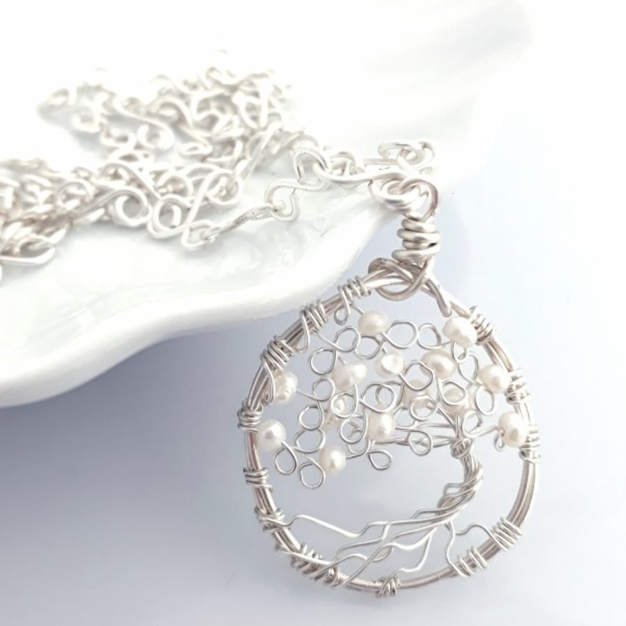 Tree of Life Pendant Freshwater Pearls Gemstones necklace jewellery gift