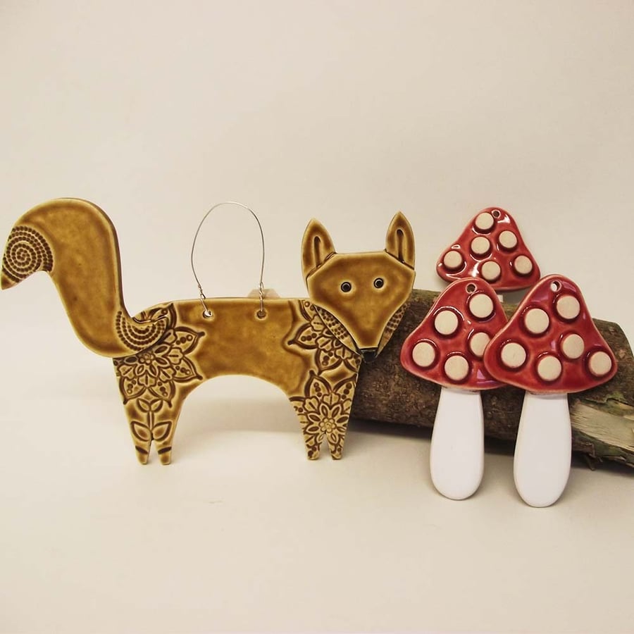 Ceramic fox hanging decoration Pottery