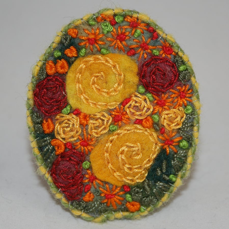 SALE Yellow Roses Brooch - Felted and Embroidered 