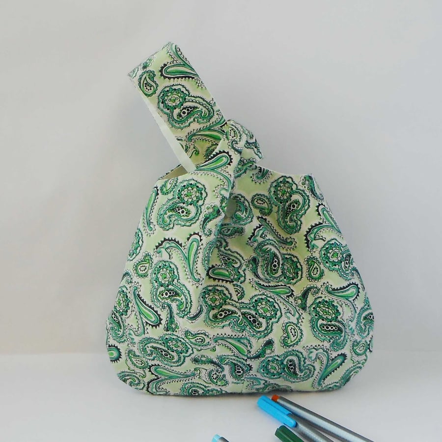 Green Japanese Knot bag in vintage fabric