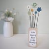 Clay and Button Flower Garden in a Wood Block 'Live among the wild flowers'