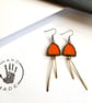 Persimmon orange stained glass dangles with hammered brass, festive jewellery - Image 3