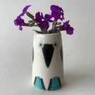 Small Wheel Thrown and Hand-Painted Ceramic Blue Footed Booby Bud Vase