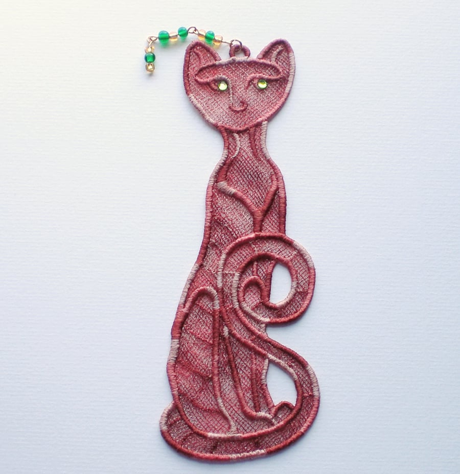 REDUCED! Embroidered Lace Cat Bookmark.