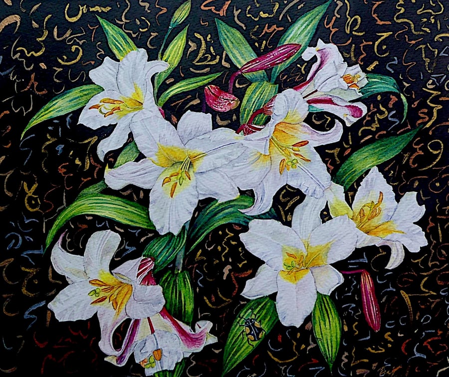 White Lilly  Botanical Watercolour Original Painting