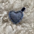 Heart Keyring - Blue Donegal tweed wool. Handwoven in Wales
