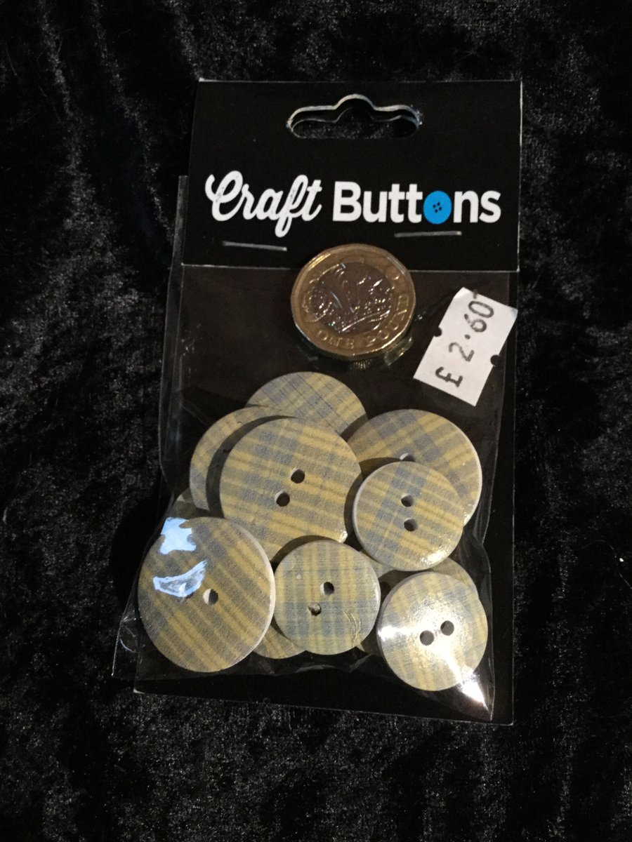 Craft Buttons Yellow Grey Plaid (N.69)