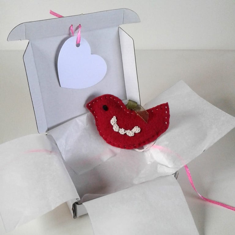 'A little bird told me' wool felt and crochet bird letterbox gift.