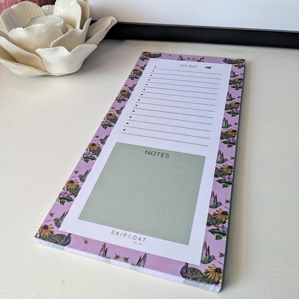 Peacock Floral DL To-Do List, Notepad, Pretty Desk pad, Tear Off Notepad,