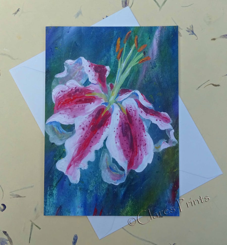 Lily Flower Blank Greeting Card From my Original Acrylic Painting