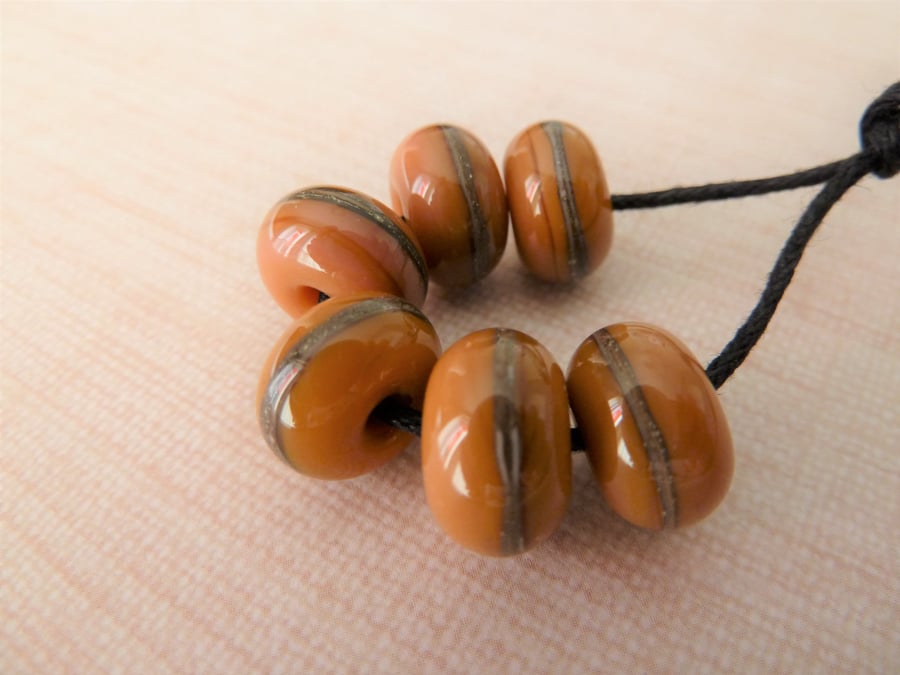 lampwork glass brown wrapped beads