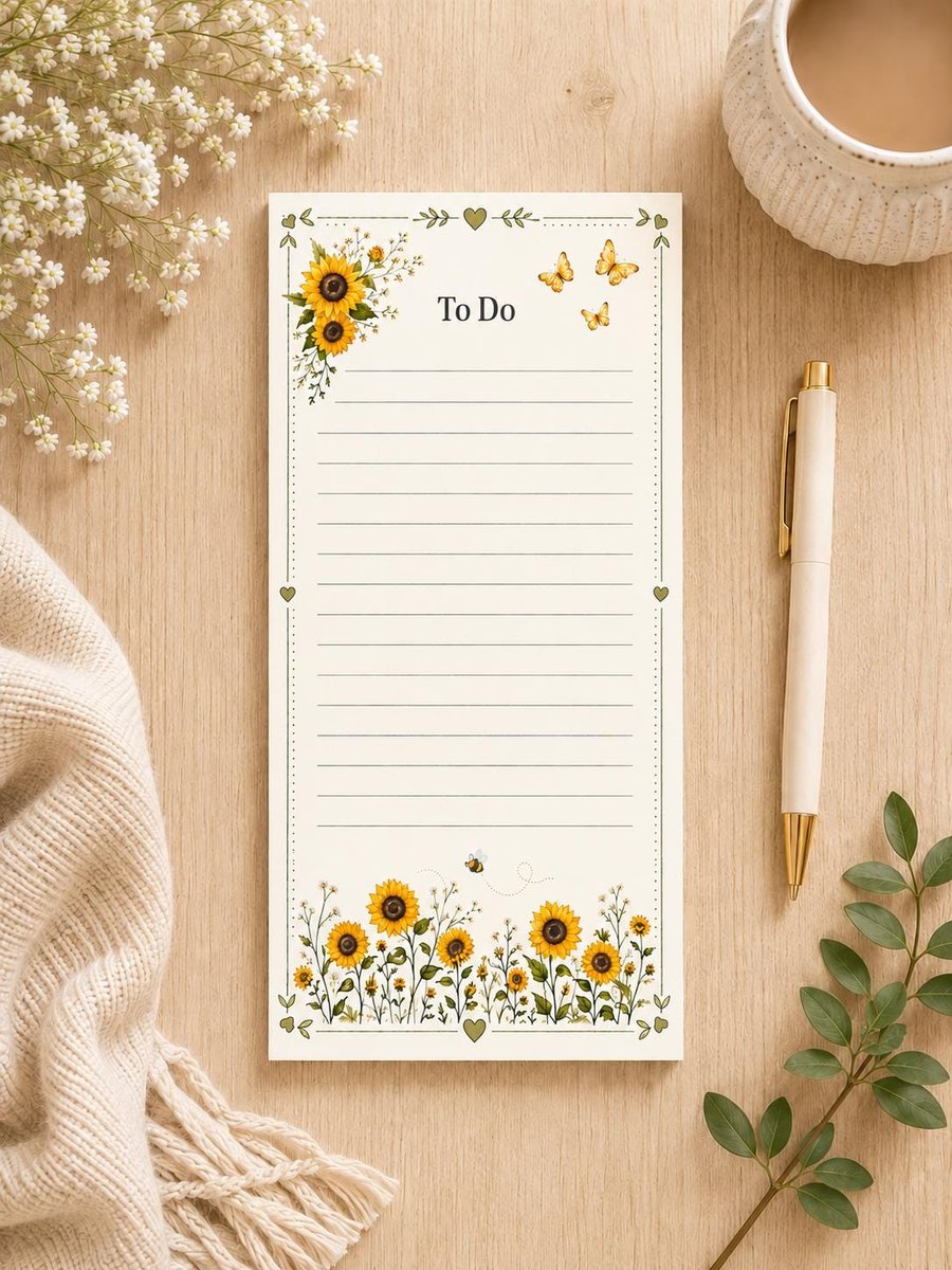 Sunflower Magnetic Notepad - Fridge Notepad - Shopping List - Optional Magnets