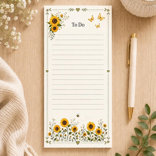 Sunflower Magnetic Notepad - Fridge Notepad - Shopping List - Optional Magnets
