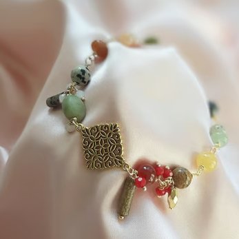 Vibrant Multicoloured Beaded Wire Wrapped Bracelet Boho Statement Jewellery