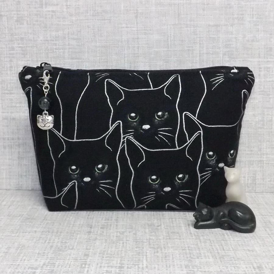 Black cats make up bag, zipped pouch, cosmetic bag