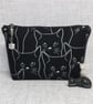 Black cats make up bag, zipped pouch, cosmetic bag - Image 1