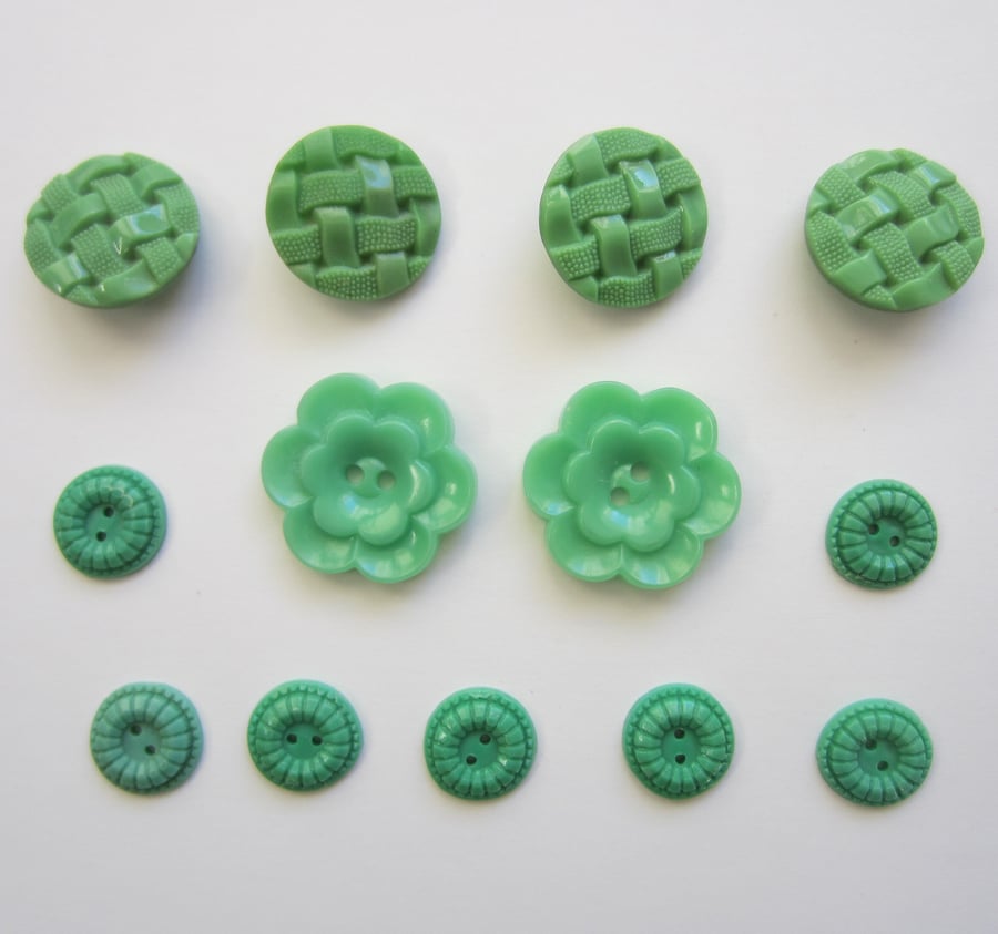 SALE Assortment of 13 Vintage Green Buttons