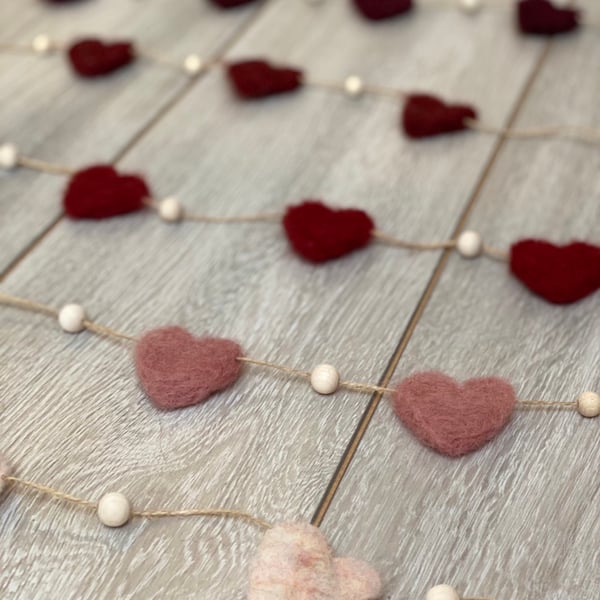 Pale Shimmer Needle Felted Heart Garland 
