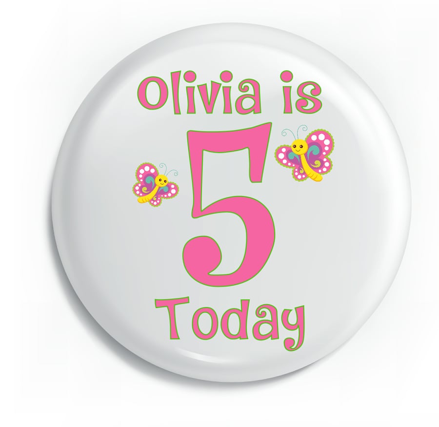 Personalised Glossy Butterfly Colourful Kids Pin Badge 75mm x 75mm