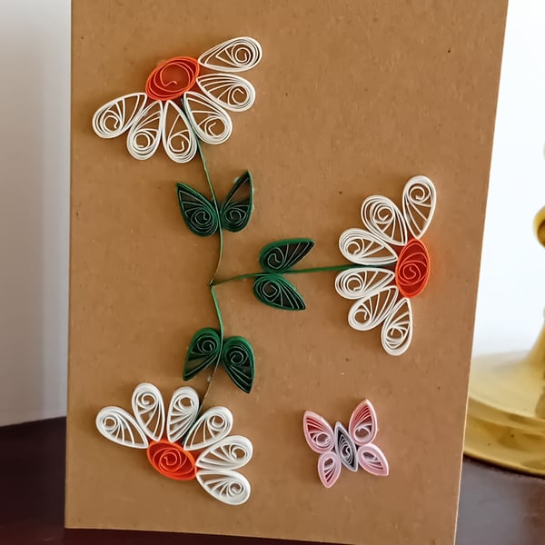 Quilled White Daisies and Butterfly