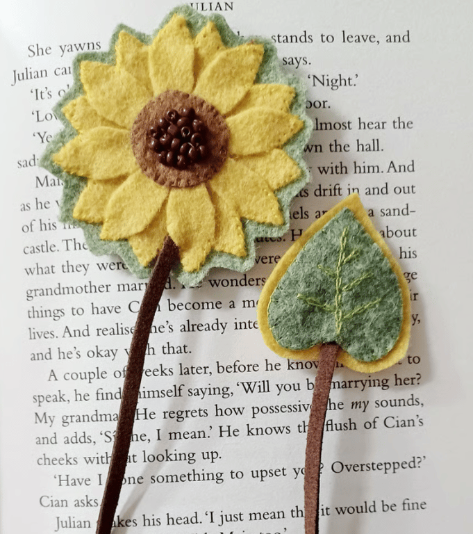Handmade Sunflower Felt Bookmark