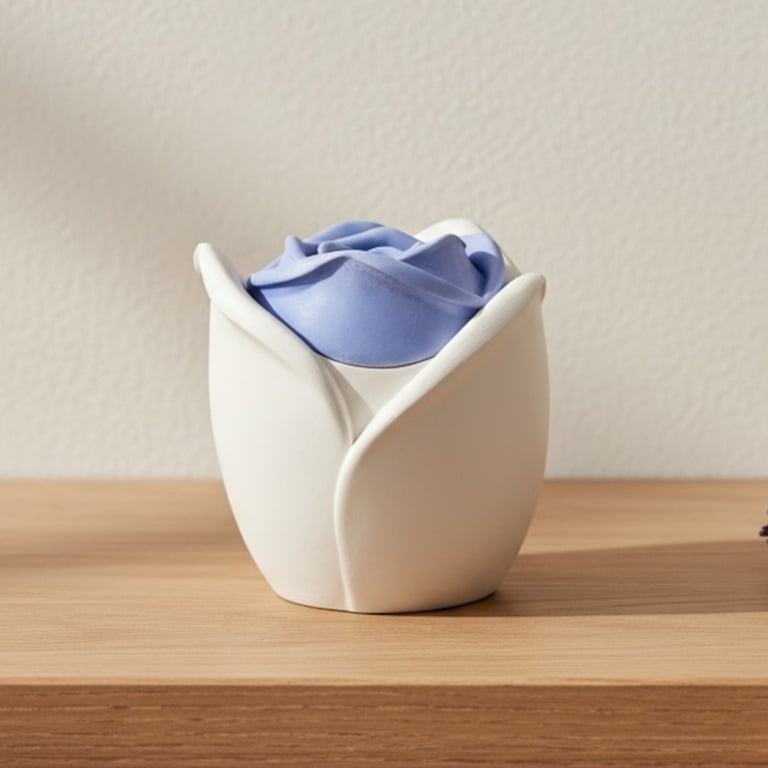 White trinket pot with periwinkle blue rose lid - handmade jewellery box