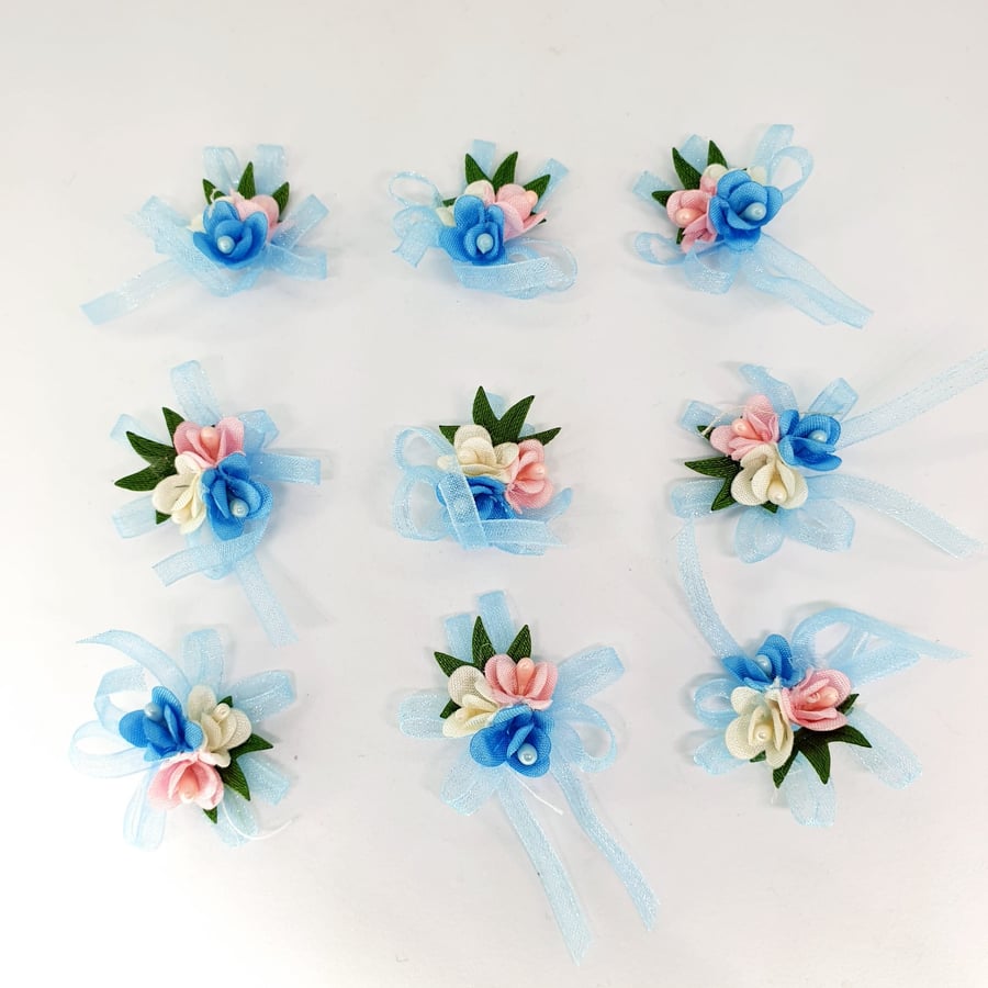 10 Pcs Blue Organza Flowers Embellishments 25mm - 30mm