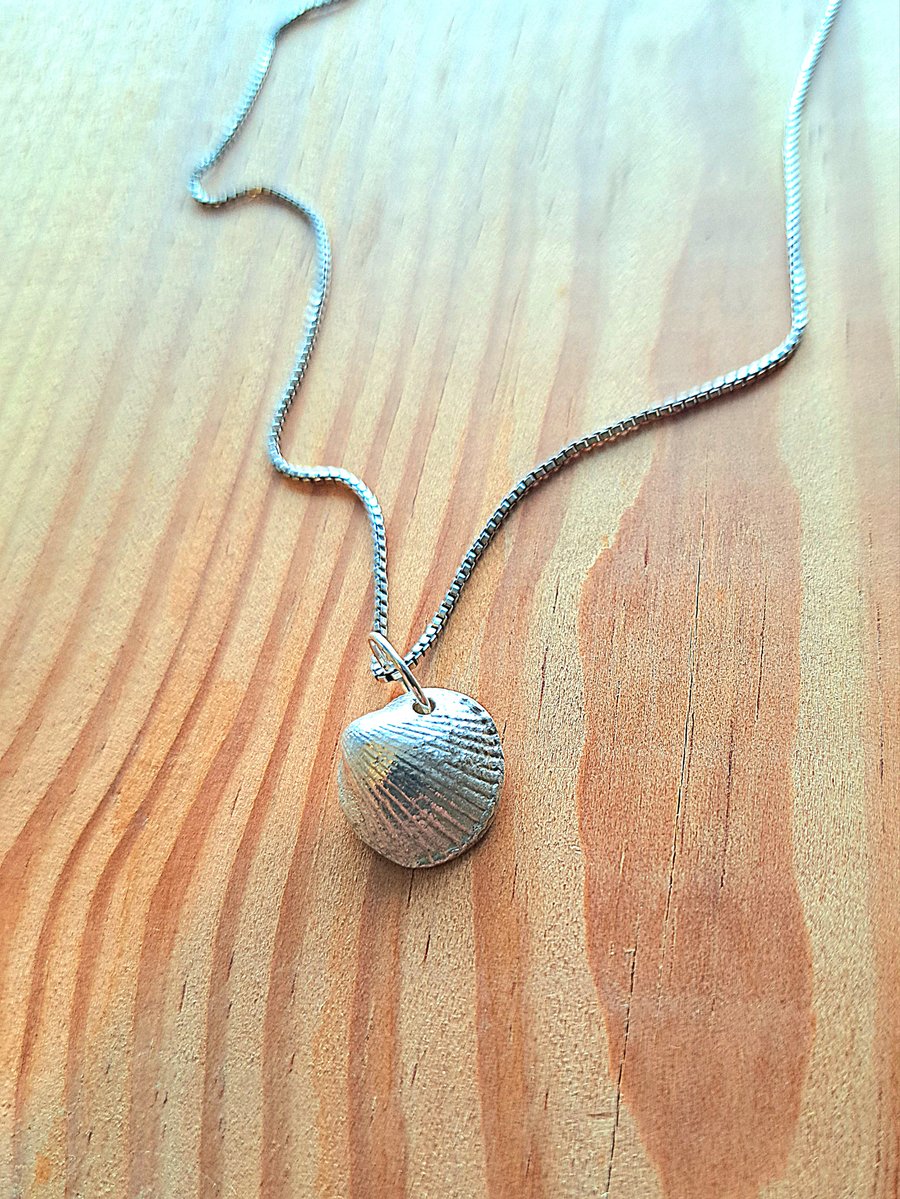 Handmade silver clay shell necklace 20" 925 chain sterling silver
