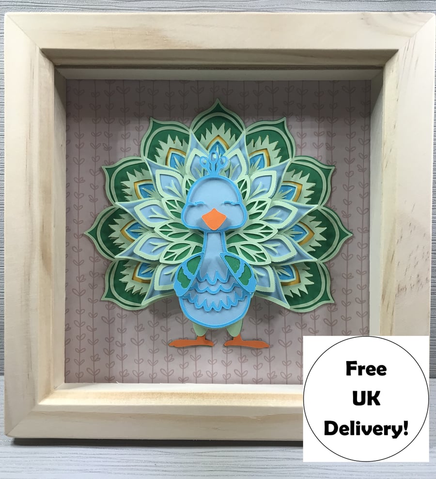 3D Peacock Picture in a Wooden Frame Wall Art Folksy