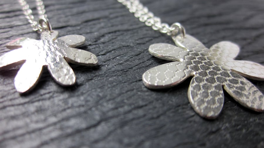 LARGE Sterling silver Flower Pendant Necklace