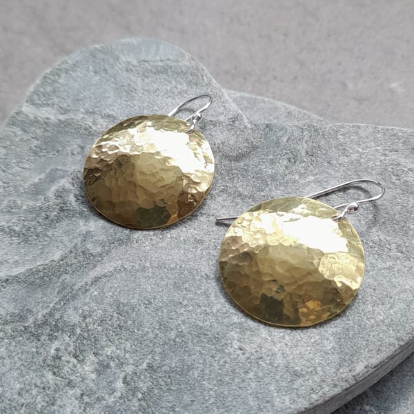 Large Brass Domed Earrings With Argentium Silver Ear Wires
