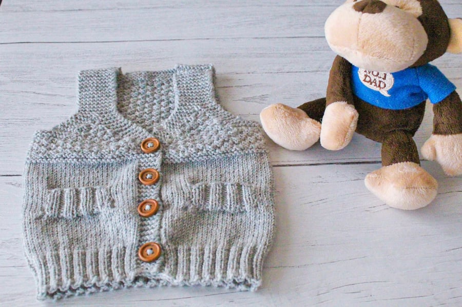 Light grey knitted baby waistcoat 0-3 months 