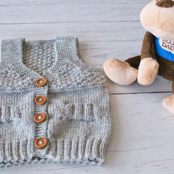 Light grey knitted baby waistcoat 0-3 months 