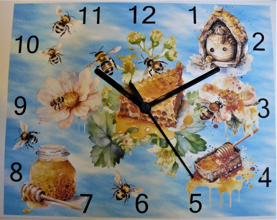 bees honey wall hanging clock apiary bee keeper honeycomb wall clock