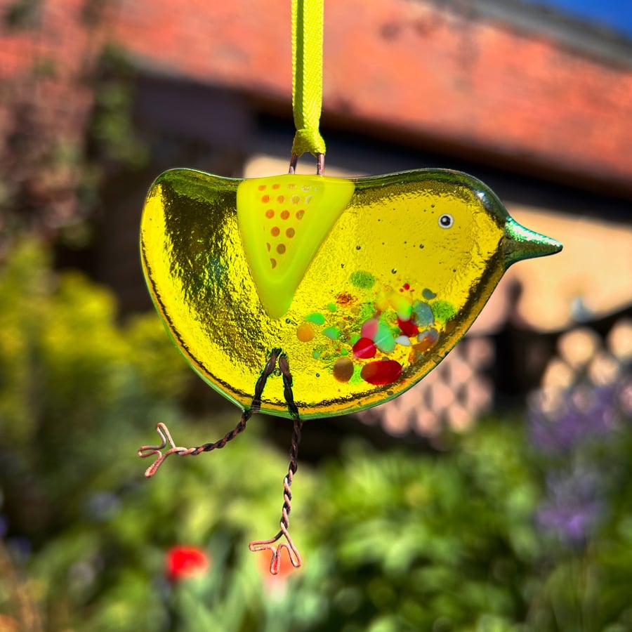 BABY Fused Glass Green Bird