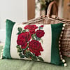 Red Roses tapestry cushion cover with reclaimed velvet