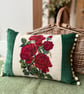 Red Roses tapestry cushion cover with reclaimed velvet