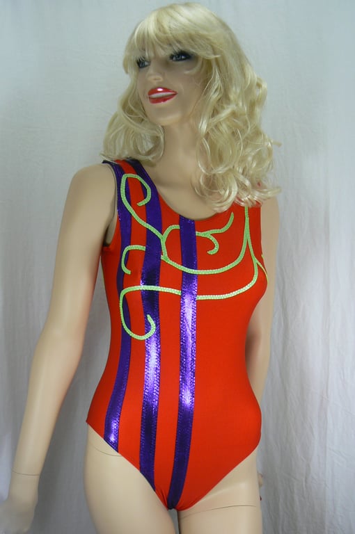 Purple red and green gymnastic leotard (vine)