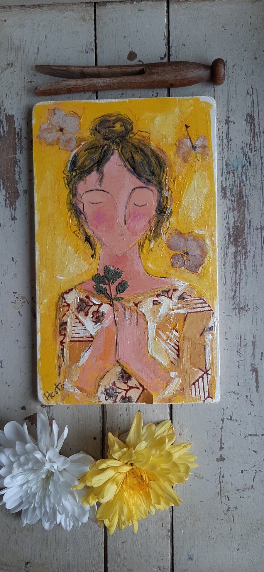 Small original mixed media painting 'Goldie Coupleditch'