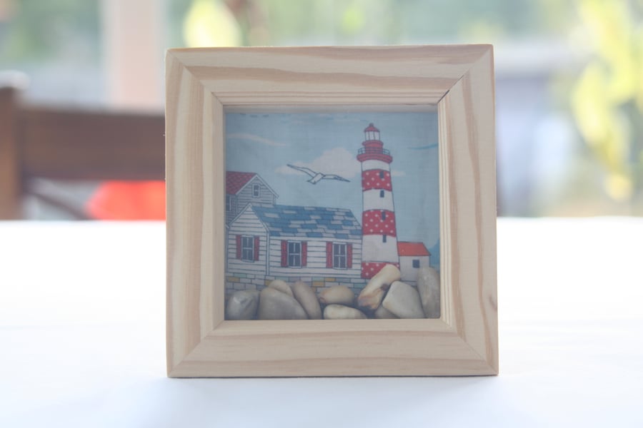 Seaside Scene in Shadow Box Frame with Pebbles