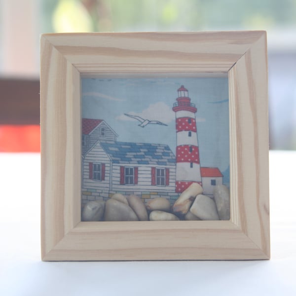 Seaside Scene in Shadow Box Frame with Pebbles