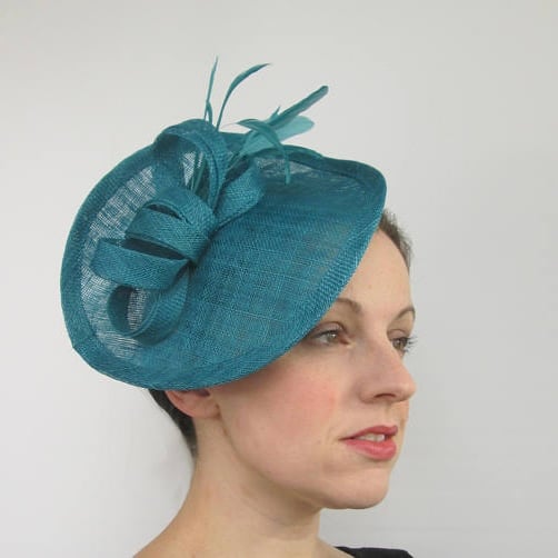 Teal Blue Fascinator Hat – Elegant Wedding Guest Headpiece, Races Hat