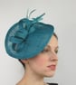 Teal Blue Fascinator Hat – Elegant Wedding Guest Headpiece, Races Hat