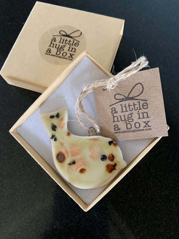  A Little Hug in a Box Hand Made Brown Speckled Porcelain Bird  