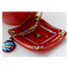 Fused Glass Trinket Dish 8.5cm  Red Bordered Dichroic 032