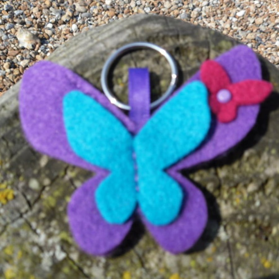 Purple Felt Butterfly Key Ring